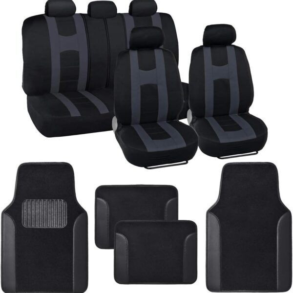 Charcoal Gray Car Seat Cover and Floor Mat Combination Set with Full Interior Protection