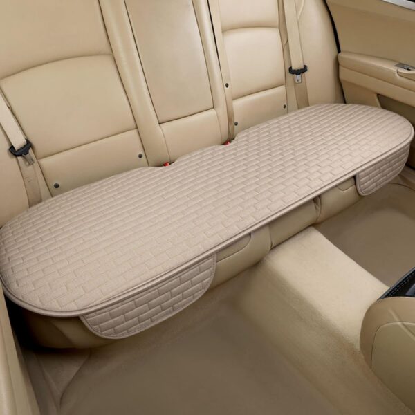 Beige Rear Car Seat Cover with Storage Pocket and Protective Cushion Pad