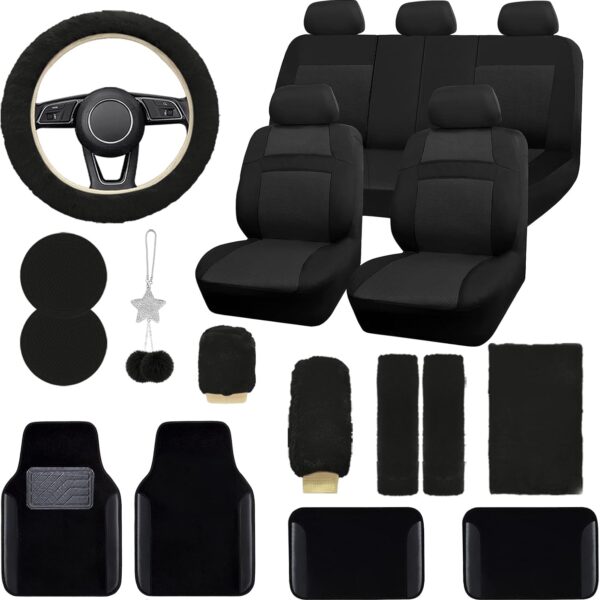 Full Car Seat Cover Set with Waterproof Floor Mats and Breathable Mesh Cushion Design