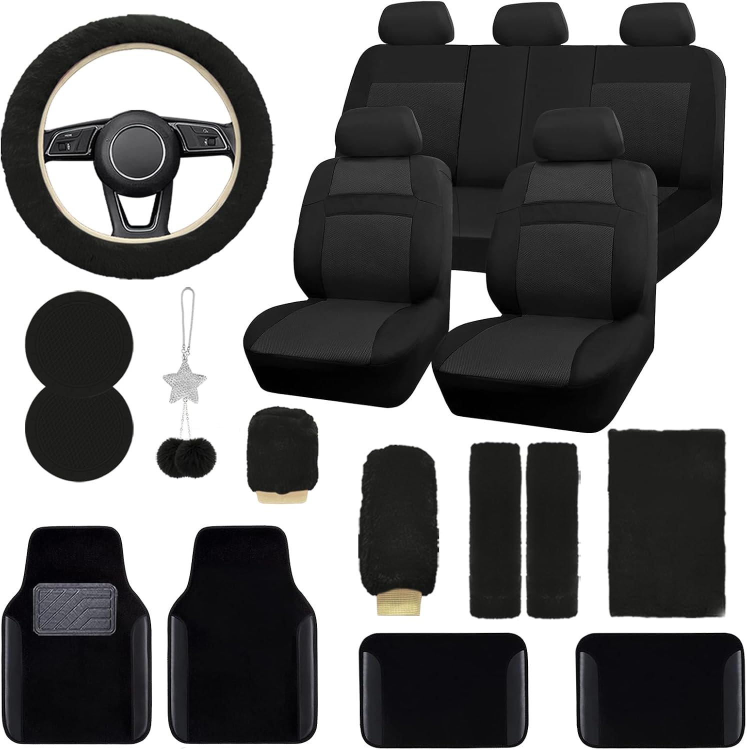 Full Car Seat Cover Set with Waterproof Floor Mats and Breathable Mesh Cushion Design