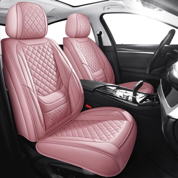 Universal Leatherette Car Seat Covers Full Set with Waterproof Cushion Protection and Pink Interior Design