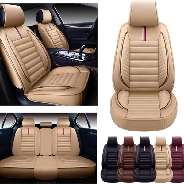 Premium Faux Leather Car Seat Covers Full Set with Waterproof Cushion Protector for Vehicle Interiors