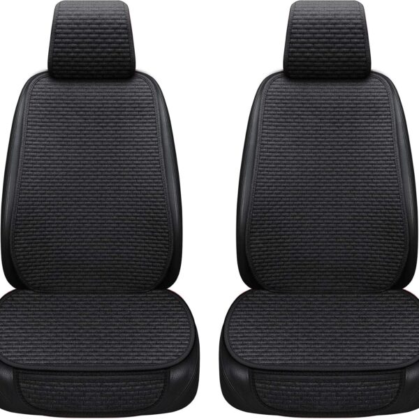 Car Seat Covers Cushion Pad, Seat Covers for Cars, Super Breathable, Warm in Winter and Cool in Summer, Anti-Slip, Storage Bags, Universal Seat Covers Fit for Most Sedans(Black 2 Front Seat)